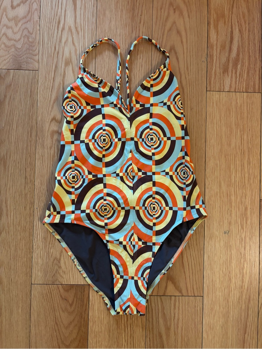 Gimaguas Orange, Brown, Light Blue Geometric One Piece Swimsuit